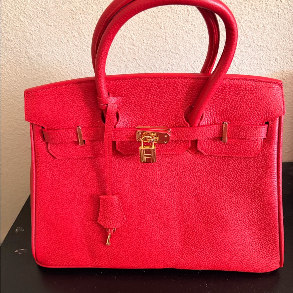 Elegant Red leather Handbag- Birkin inspired new with tags -size 35